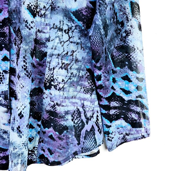 Cabi Women's Python Sheer Purple Blue Button-up Collared Career Top, Sz M - Picture 4 of 9